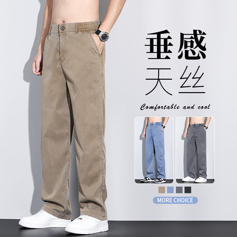 Lyocell Tencel Casual Pants Summer Thin Ice Silk Drape Loose Straight Pants Men's Trousers Men's Long Pants