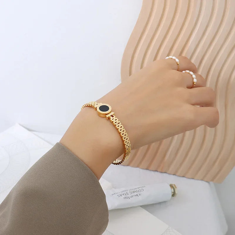 Woman Bijoux Gold Plated Surgical Steel Back To Rome Love Letter Bracelet Roman Numeral Bangle bangles 쥬얼리 팔찌