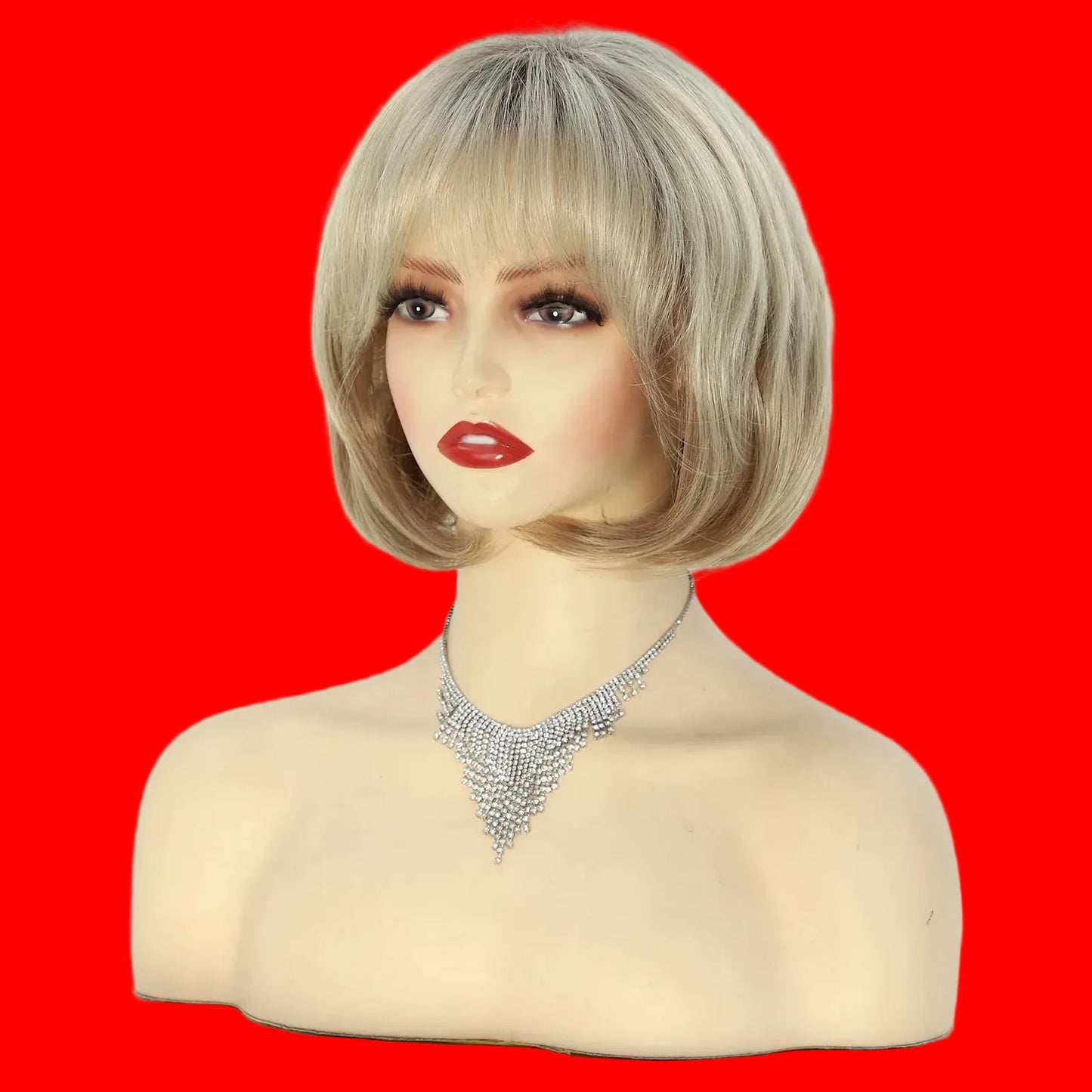 Wig, European and American wig, women's short straight hair, gold bangs, synthetic wig, headband Synthetic fiber wig
