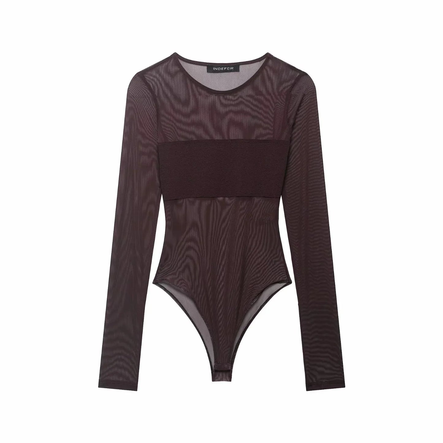 Women Sexy Mesh See Through Bodysuit Women Long Sleeve Sheer Bodysuits O Neck Bodycon Jumpsuit Female Romper