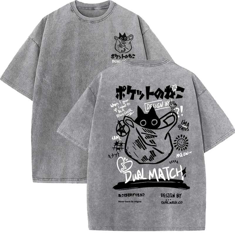 Women Cartoon T-Shirts Vintage Summer Harajuku Kawaii Cat Printed Short Sleeve Tees Couple Streetwear Loose Clothes Cotton Tops
