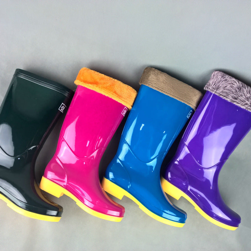 Adult High-Top Non-Slip Waterproof Kitchen Work Rain Boots Fleece-Lined Labor Protection Market Pure Color Rain Boots Pvc Water Shoes for Women