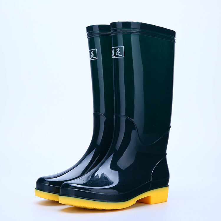 Adult High-Top Non-Slip Waterproof Kitchen Work Rain Boots Fleece-Lined Labor Protection Market Pure Color Rain Boots Pvc Water Shoes for Women
