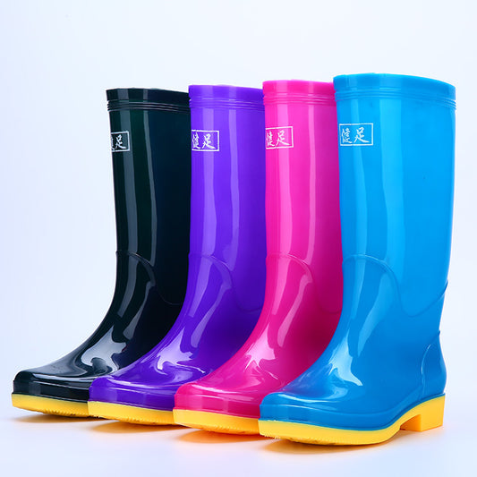 Adult High-Top Non-Slip Waterproof Kitchen Work Rain Boots Fleece-Lined Labor Protection Market Pure Color Rain Boots Pvc Water Shoes for Women