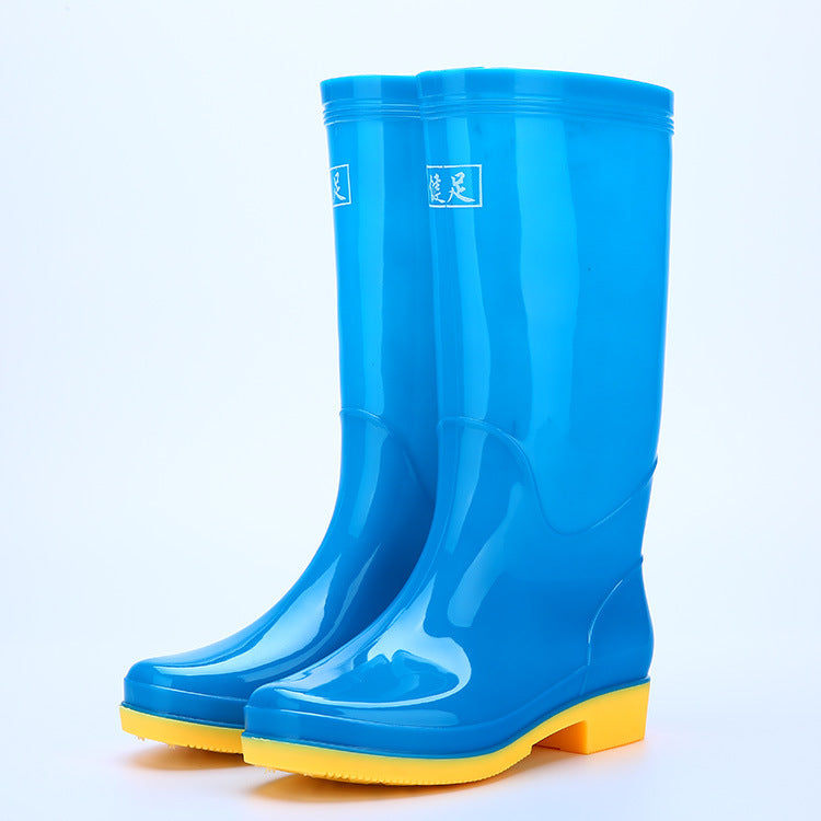 Adult High-Top Non-Slip Waterproof Kitchen Work Rain Boots Fleece-Lined Labor Protection Market Pure Color Rain Boots Pvc Water Shoes for Women
