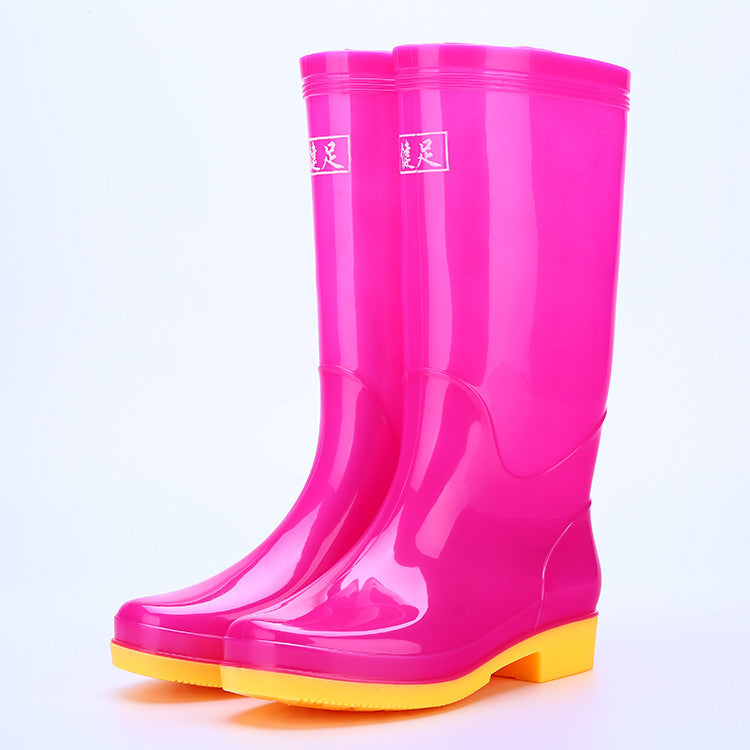 Adult High-Top Non-Slip Waterproof Kitchen Work Rain Boots Fleece-Lined Labor Protection Market Pure Color Rain Boots Pvc Water Shoes for Women