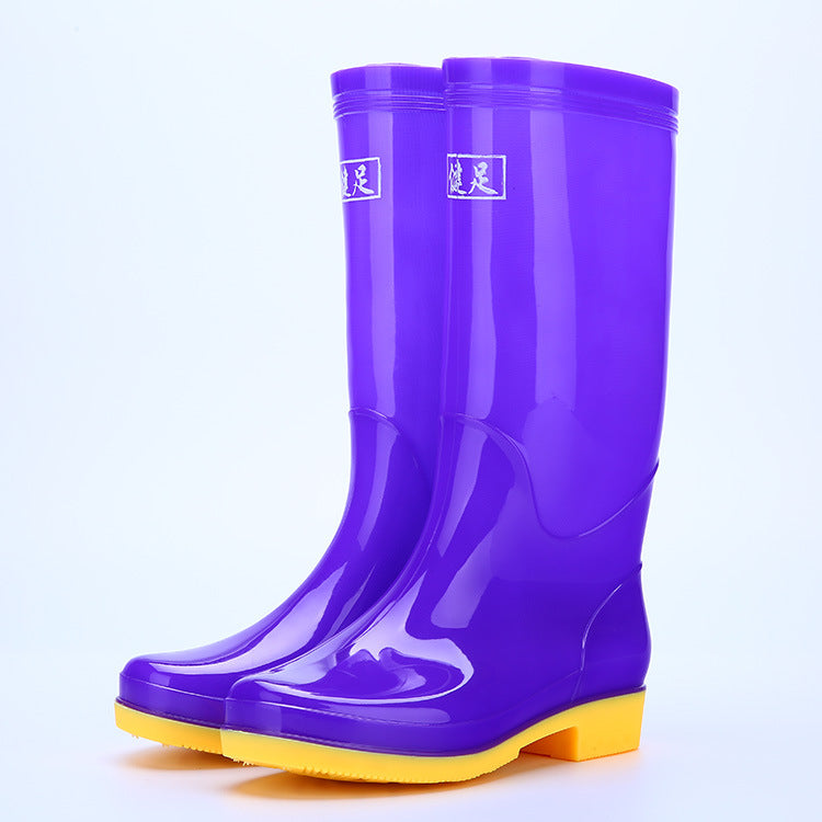 Adult High-Top Non-Slip Waterproof Kitchen Work Rain Boots Fleece-Lined Labor Protection Market Pure Color Rain Boots Pvc Water Shoes for Women