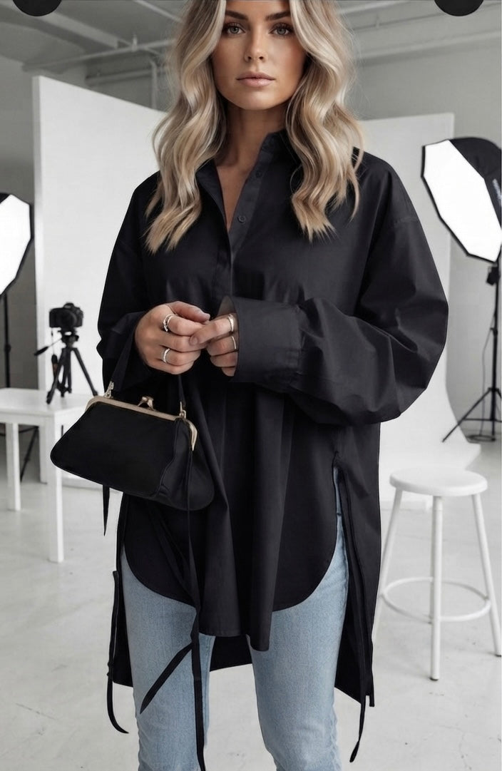 Women's Solid Color Drop Shoulder Long Sleeve Shirt