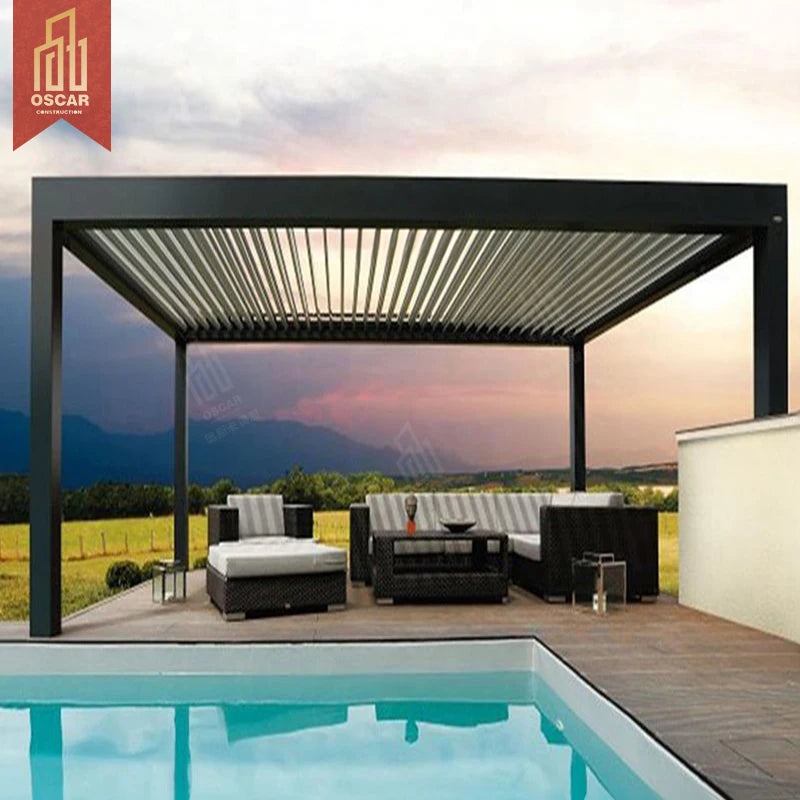Motorized Retractable Roof Pergola Awning Balcony Windows Sunshade System with Folding Arm Acrylic Aluminum Frame Electric Use
