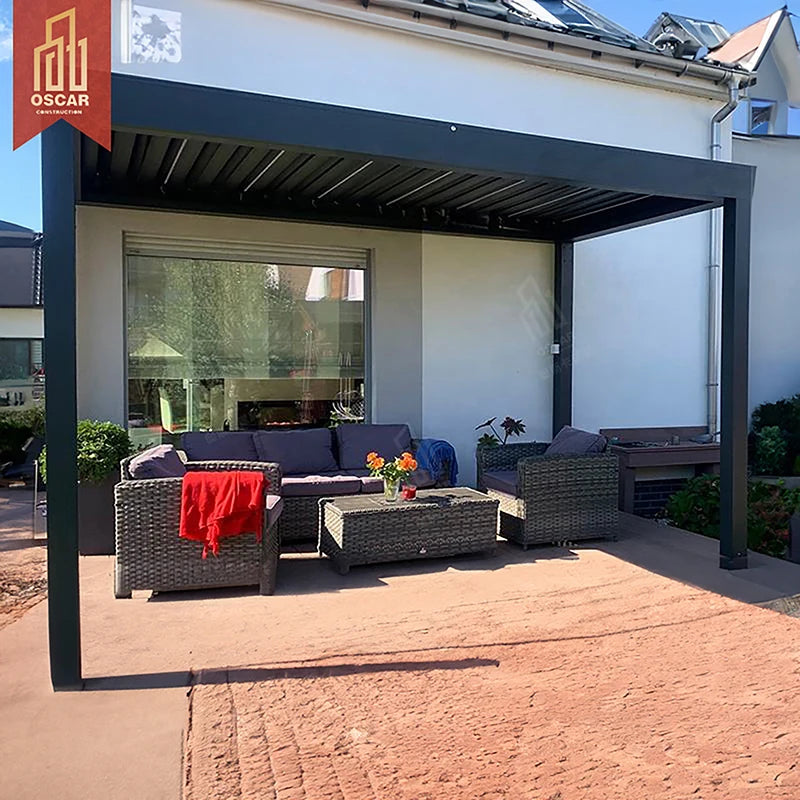 Motorized Retractable Roof Pergola Awning Balcony Windows Sunshade System with Folding Arm Acrylic Aluminum Frame Electric Use