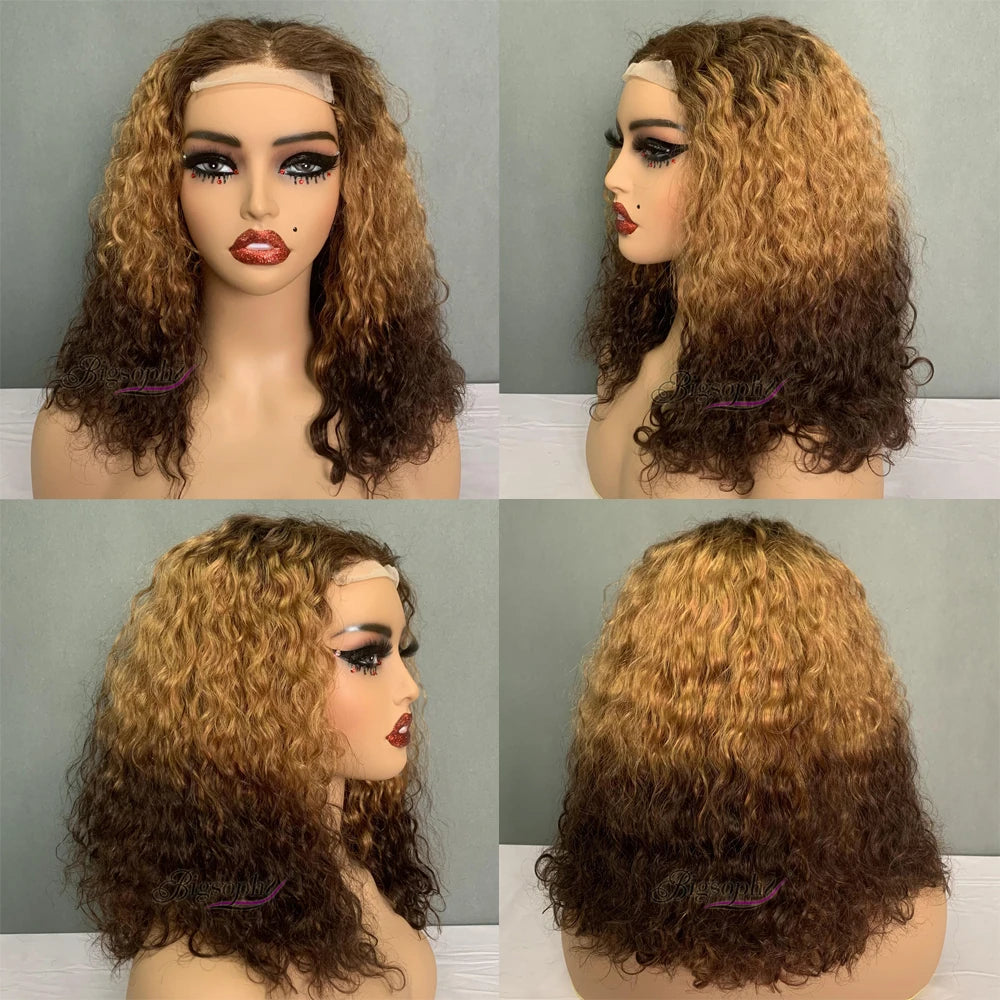 Promotion Price #T4304 Super Double Drawn Verified Suppliers for Human Hair Wigs,14Inch Ombre Luxury Curl 4X4 Lace Closure Wigs