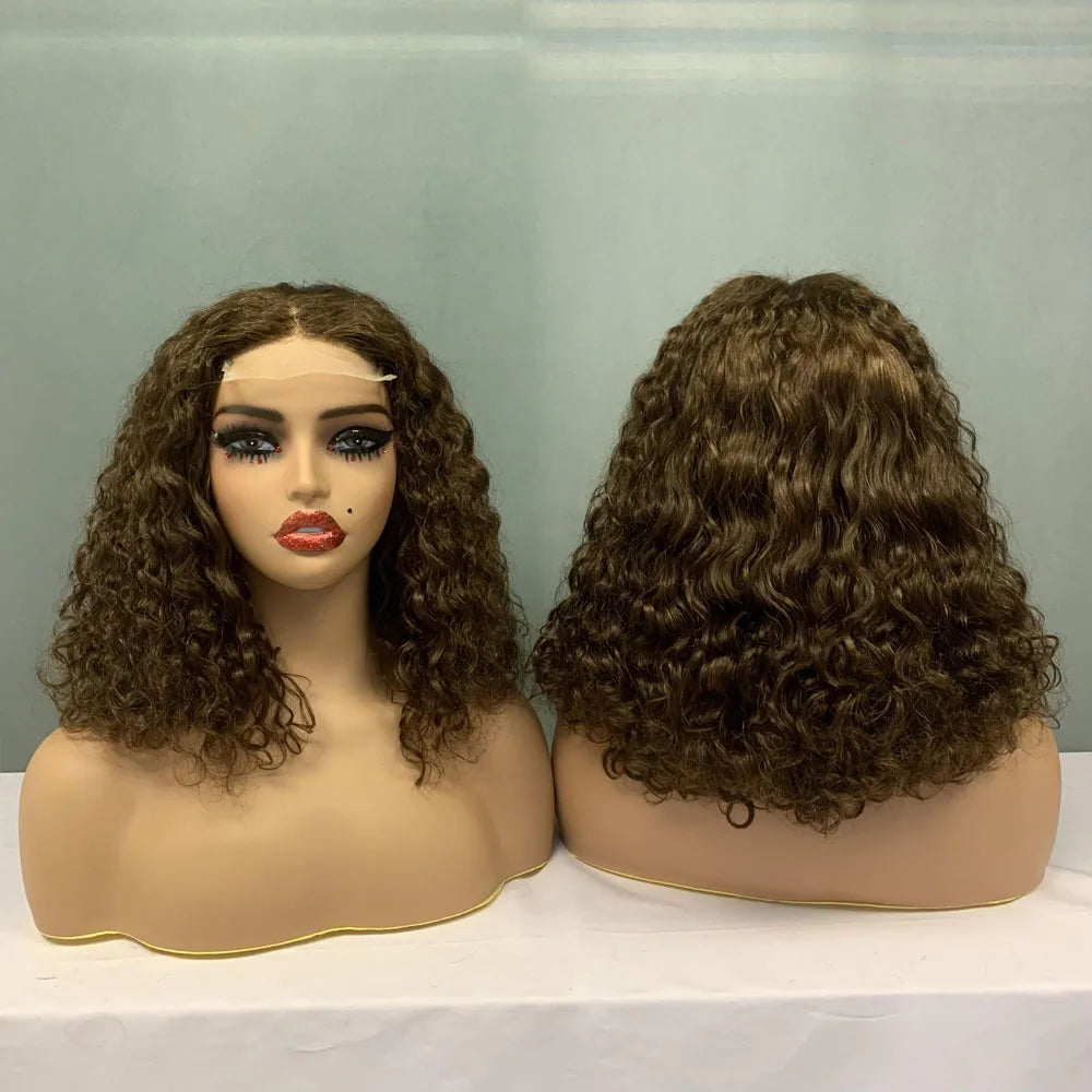 Promotion Price #T4304 Super Double Drawn Verified Suppliers for Human Hair Wigs,14Inch Ombre Luxury Curl 4X4 Lace Closure Wigs