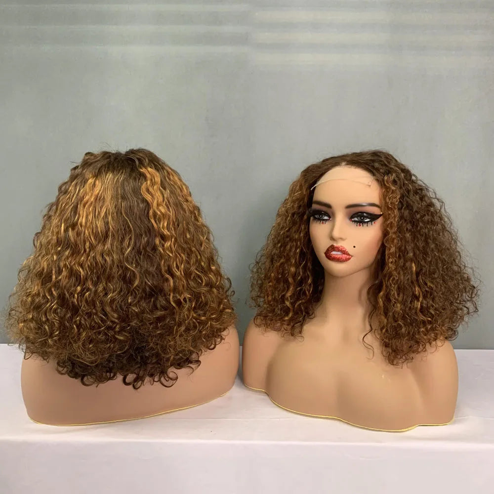 Promotion Price #T4304 Super Double Drawn Verified Suppliers for Human Hair Wigs,14Inch Ombre Luxury Curl 4X4 Lace Closure Wigs