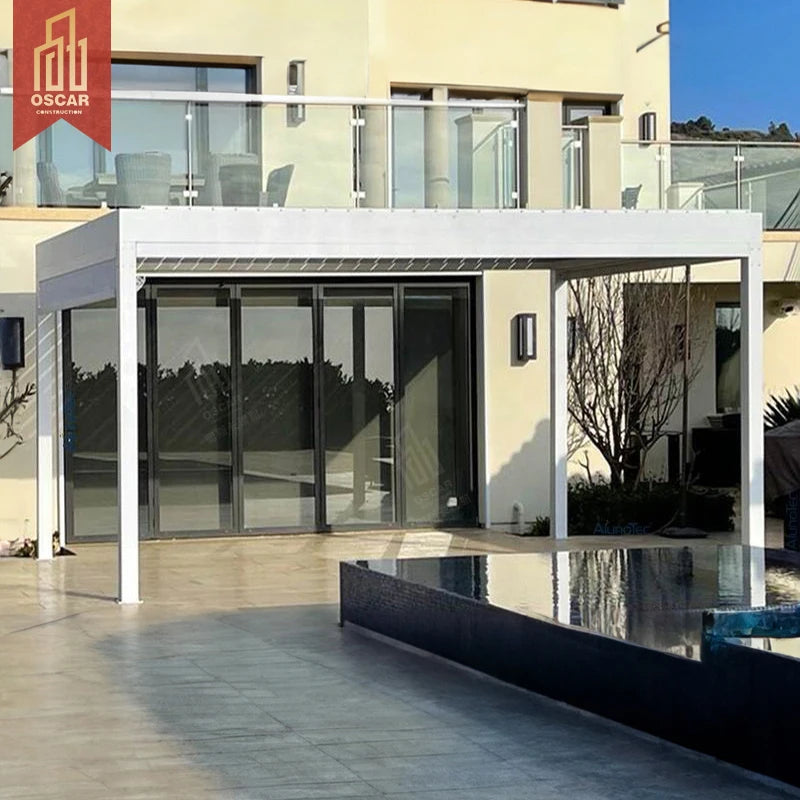 Motorized Retractable Roof Pergola Awning Balcony Windows Sunshade System with Folding Arm Acrylic Aluminum Frame Electric Use