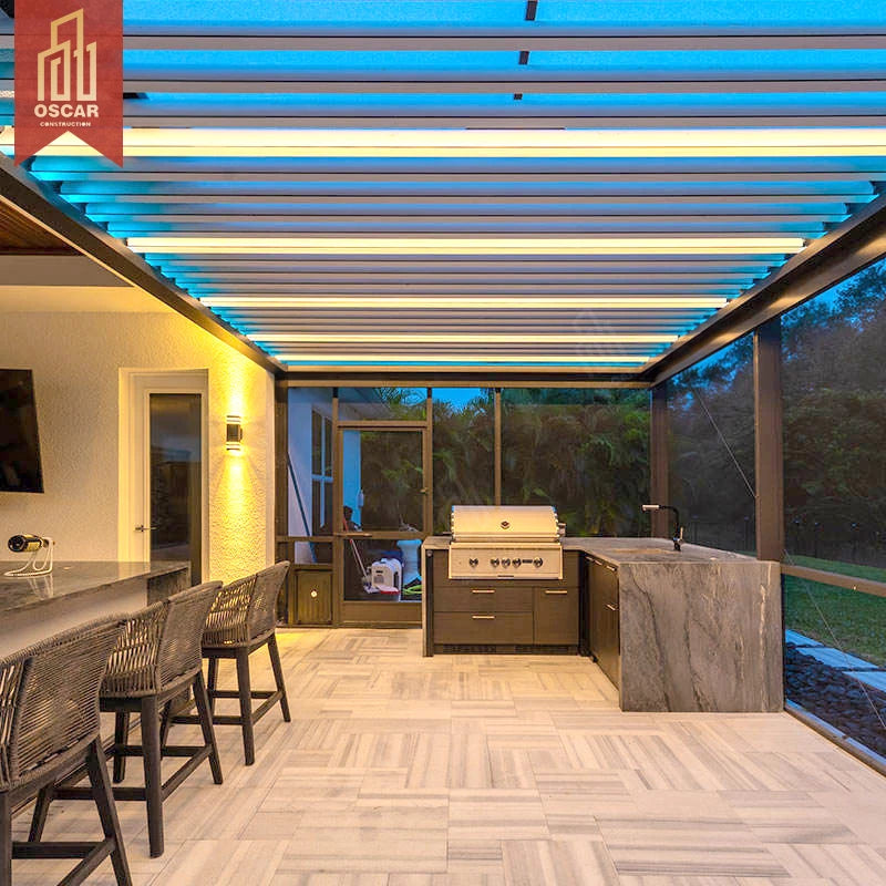 Motorized Retractable Roof Pergola Awning Balcony Windows Sunshade System with Folding Arm Acrylic Aluminum Frame Electric Use