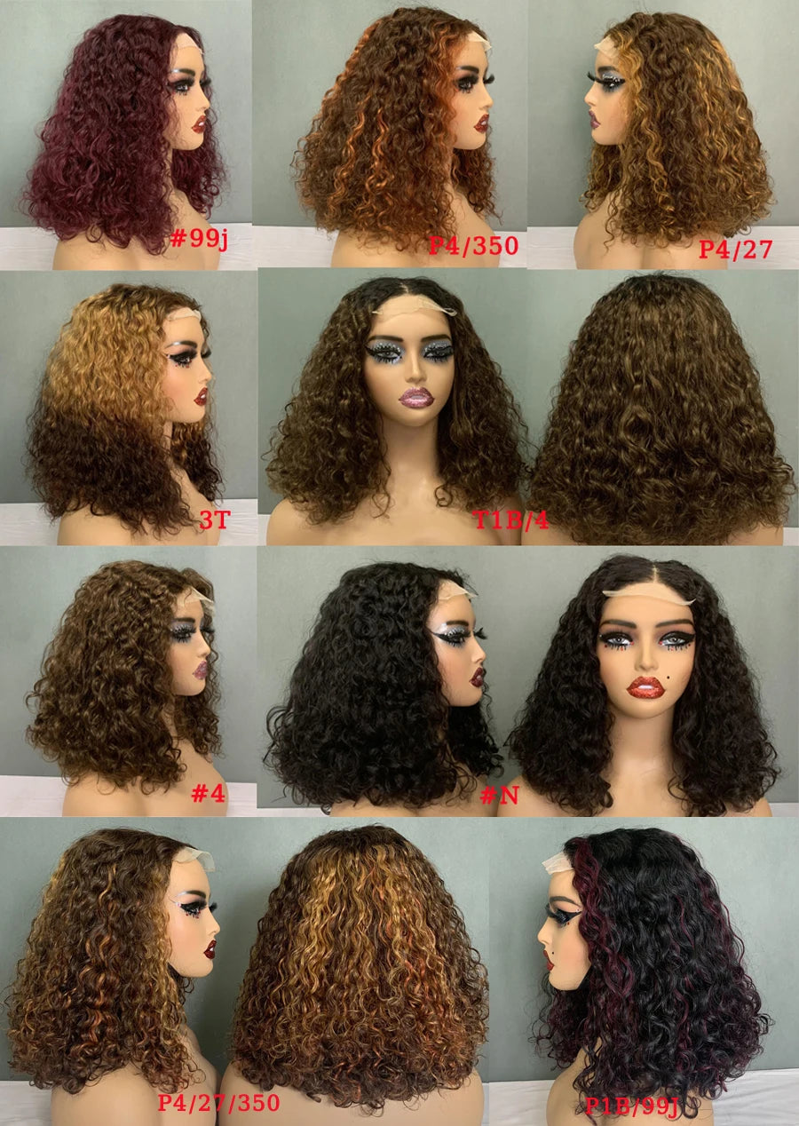Promotion Price #T4304 Super Double Drawn Verified Suppliers for Human Hair Wigs,14Inch Ombre Luxury Curl 4X4 Lace Closure Wigs