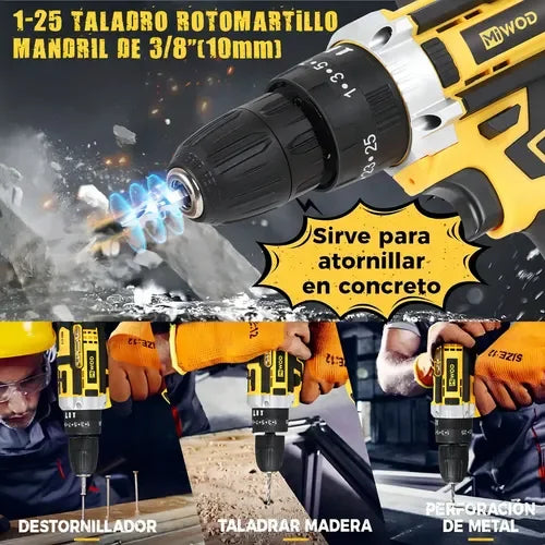 Miwod MIW-DZ99 21V Cordless Impact Drill Driver with 2 Batteries (Yellow)