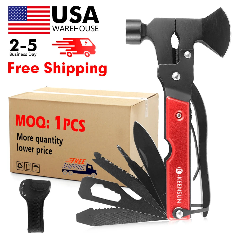 USA Stock Wholesale Portable All in One Tools Hatchet Axe Mini Safety Hammer Multitool Survival Hammer for Camping