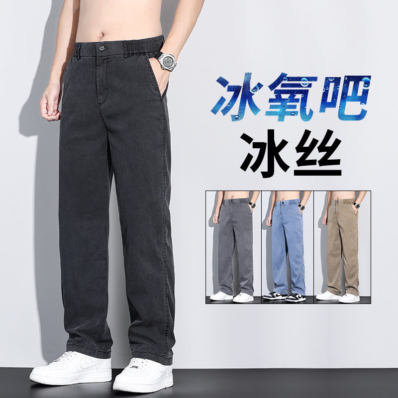 Lyocell Tencel Casual Pants Summer Thin Ice Silk Drape Loose Straight Pants Men's Trousers Men's Long Pants