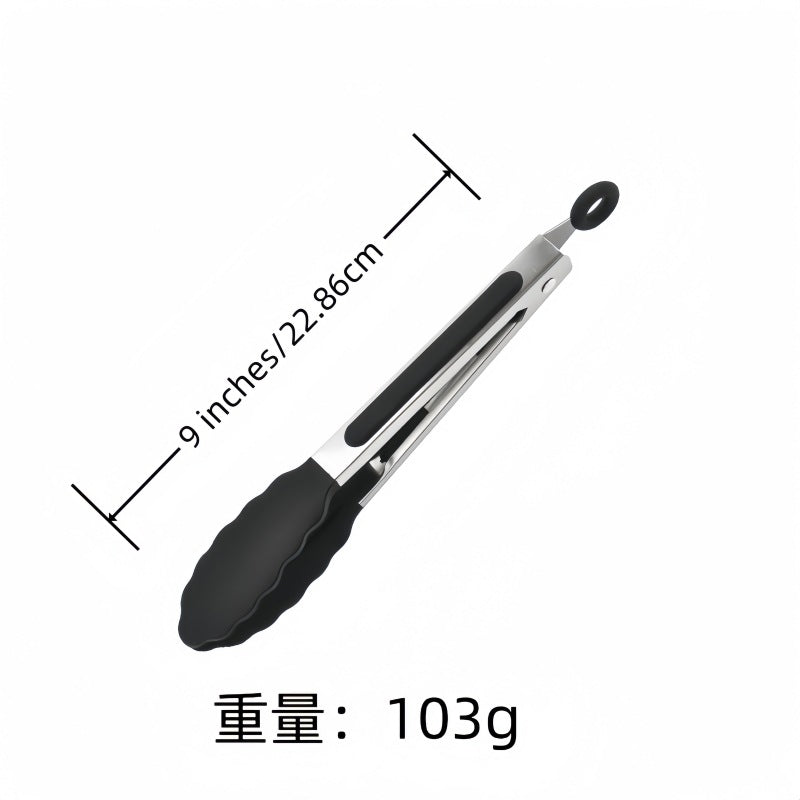 Cross Border Black Silicone Clip Food Clip Commercial High Temperature Resistant Food Grade Kitchen Steak Barbecue Grill Tool