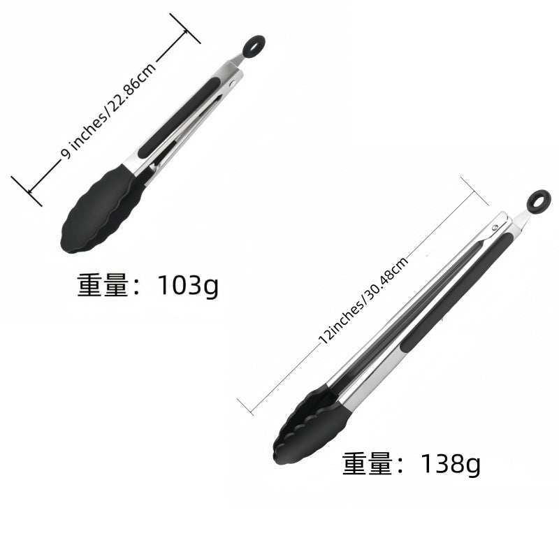 Cross Border Black Silicone Clip Food Clip Commercial High Temperature Resistant Food Grade Kitchen Steak Barbecue Grill Tool