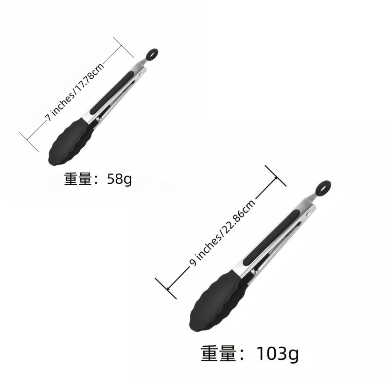 Cross Border Black Silicone Clip Food Clip Commercial High Temperature Resistant Food Grade Kitchen Steak Barbecue Grill Tool