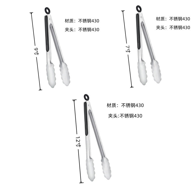 Cross Border Black Silicone Clip Food Clip Commercial High Temperature Resistant Food Grade Kitchen Steak Barbecue Grill Tool