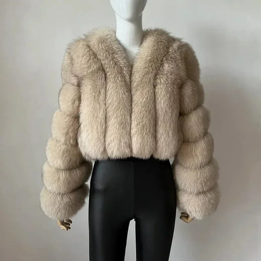 Faux Fox Fur Coat V-Neck Winter Woman Long Sleeve Warm Winter Coat Women Fashion Luxury New Fur Jacket Teddy Chic Outwear 2024