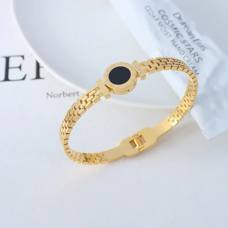 Woman Bijoux Gold Plated Surgical Steel Back To Rome Love Letter Bracelet Roman Numeral Bangle bangles  쥬얼리 팔찌