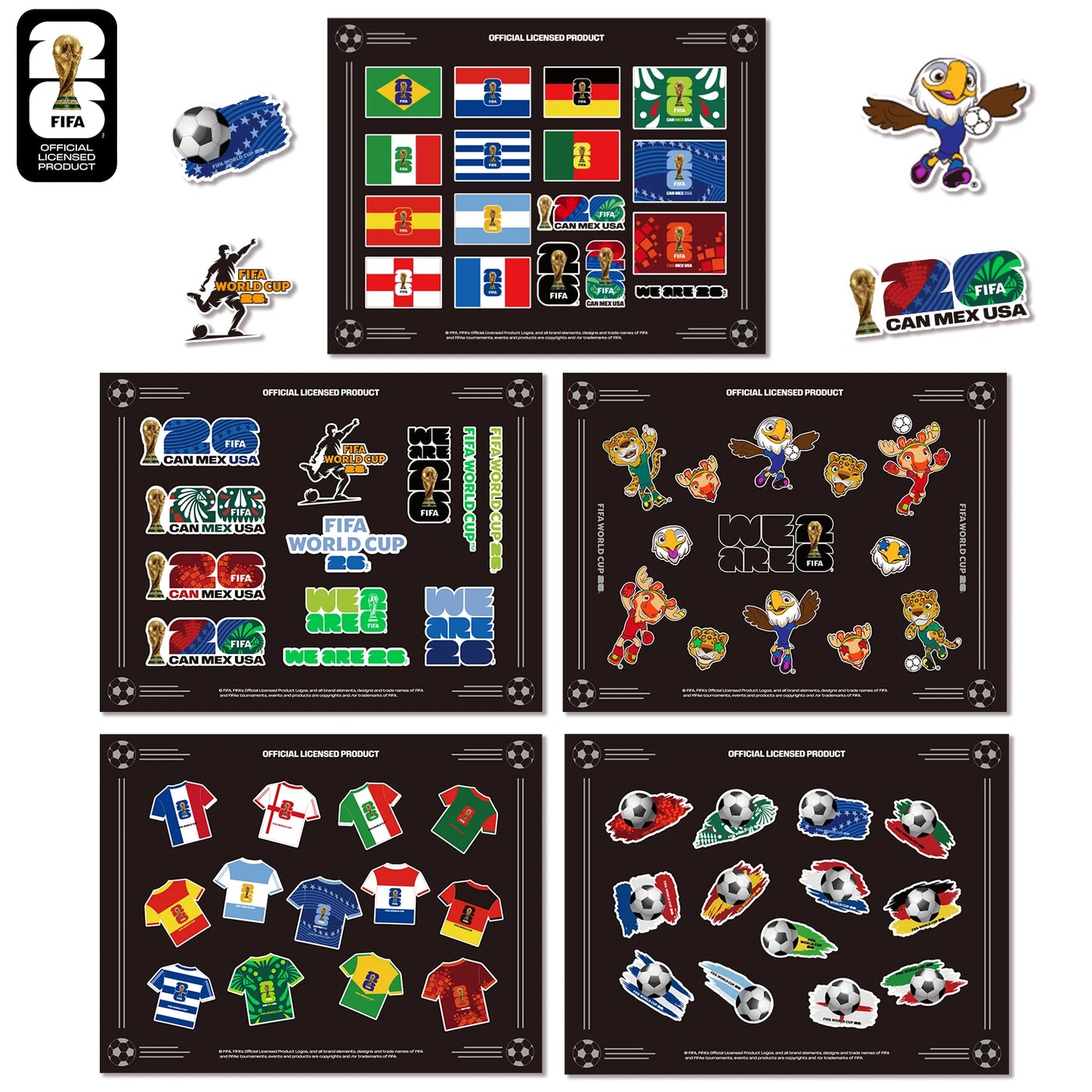FIFA World Cup Official Authentic 2026 Soccer Stickers Football World Cup Trophy Mascot Theme Stickers,Luggage Notebook Stickers