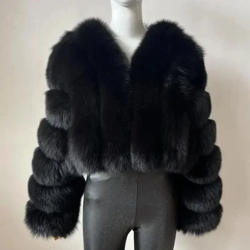 Faux Fox Fur Coat V-Neck Winter Woman Long Sleeve Warm Winter Coat Women Fashion Luxury New Fur Jacket Teddy Chic Outwear 2024