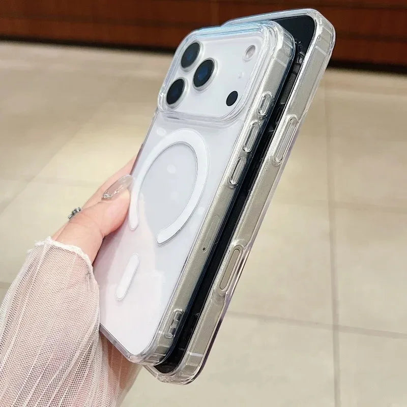 Transparent Magnetic Phone Case For iPhone 17 Pro Max 16 13 11 15 14 12 17 Air 17Promax Soft Shockproof Funda Cover