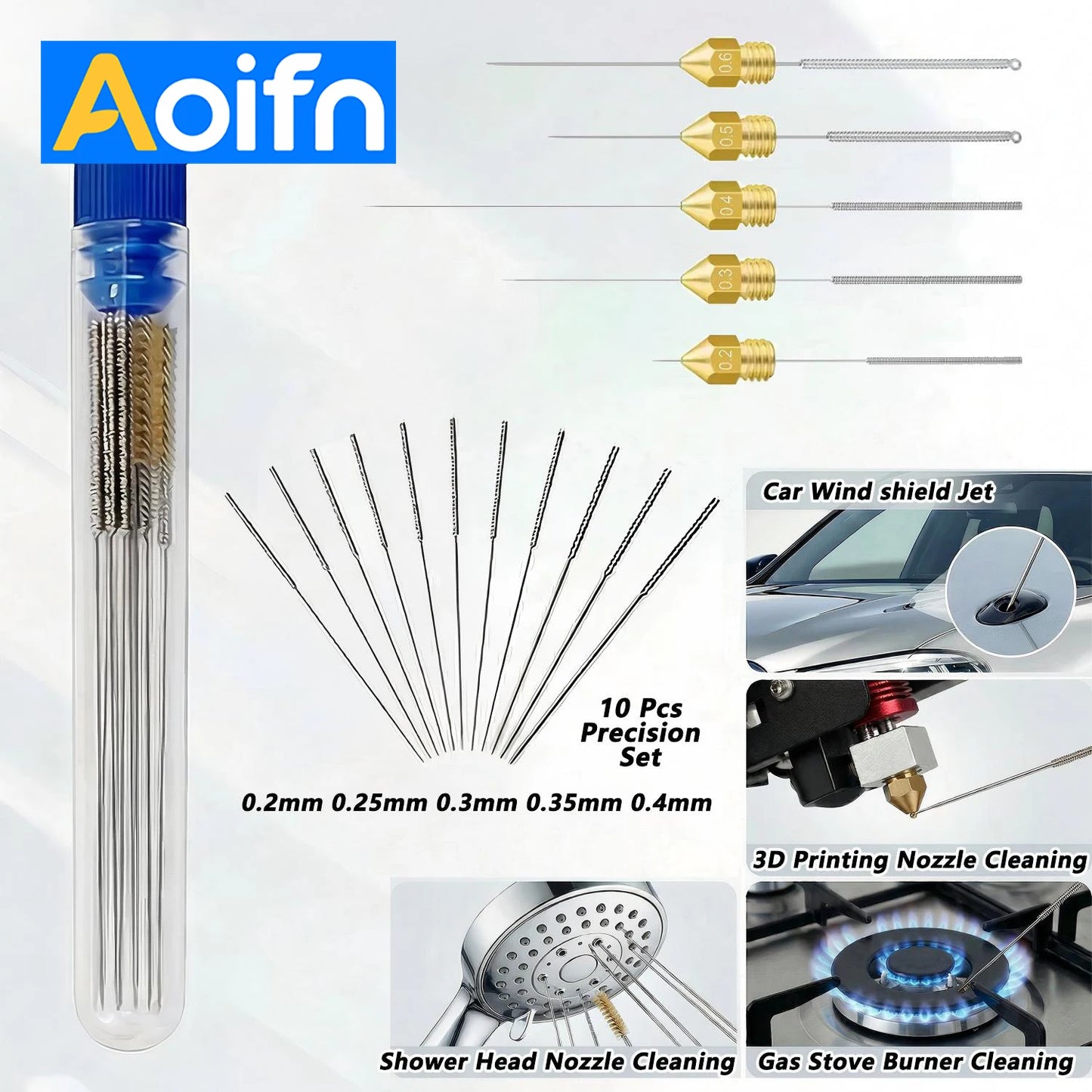 10Pcs Car Windscreen Jet Nozzle Washer Tool Stainless Steel Wiper Nozzle Cleaning Kit For 3D Printer Jets,Gas Stoves,Shower Head