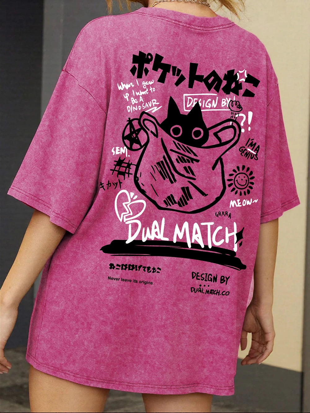 Women Cartoon T-Shirts Vintage Summer Harajuku Kawaii Cat Printed Short Sleeve Tees Couple Streetwear Loose Clothes Cotton Tops