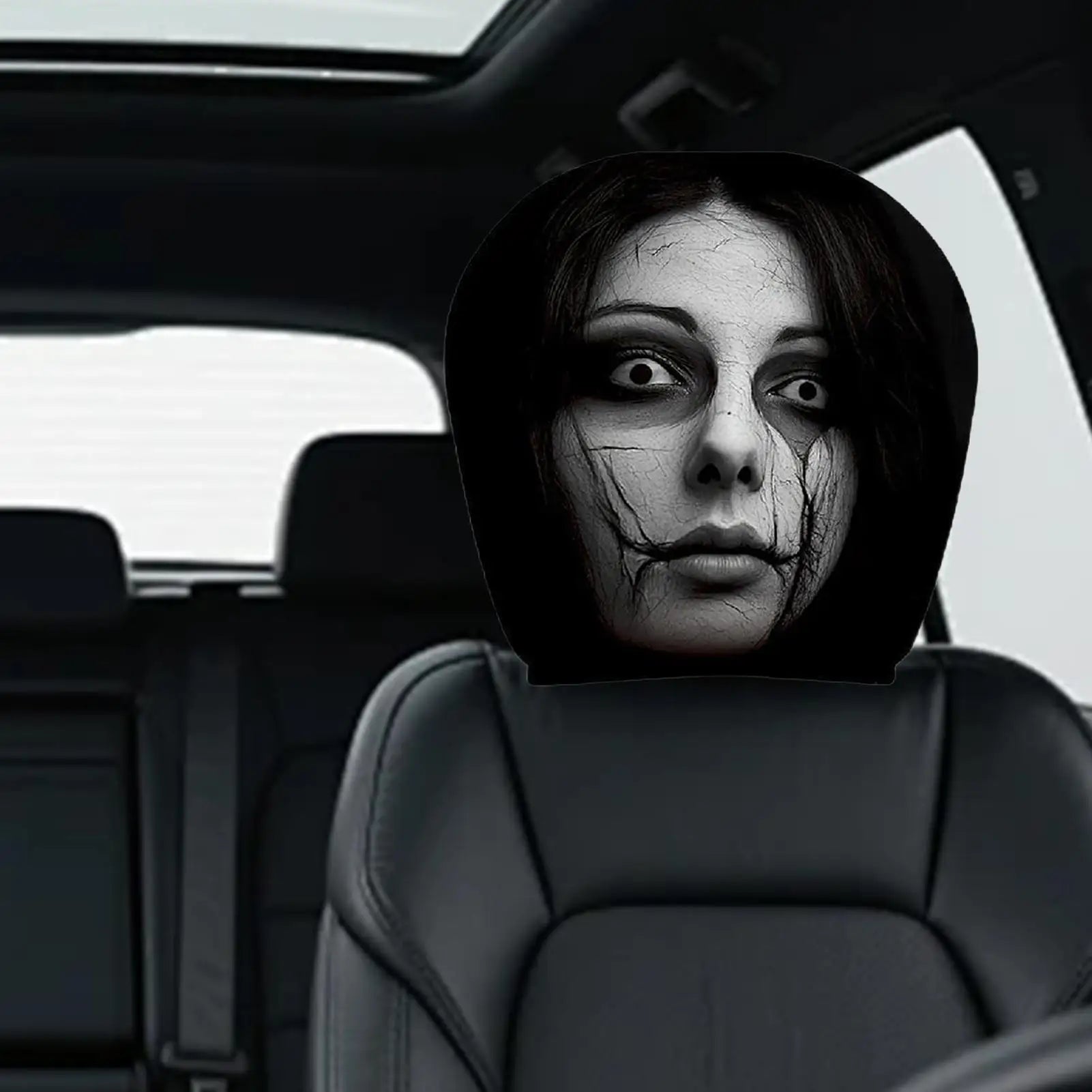 2pcs Headrest Covers For Cars Automotive Seat Guard Cute Scary Face Pattern Cartoon Car Headrest Covers For Decoration