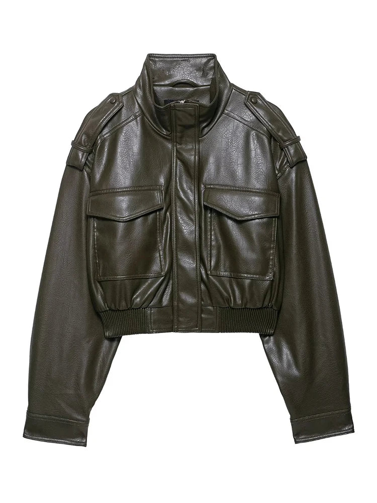 Chic Fashion Faux Leather Jackets for Women Loose Zipper Long Sleeve Female Short Coats 2026 Autumn Lady Casual New Outerwear ﻿