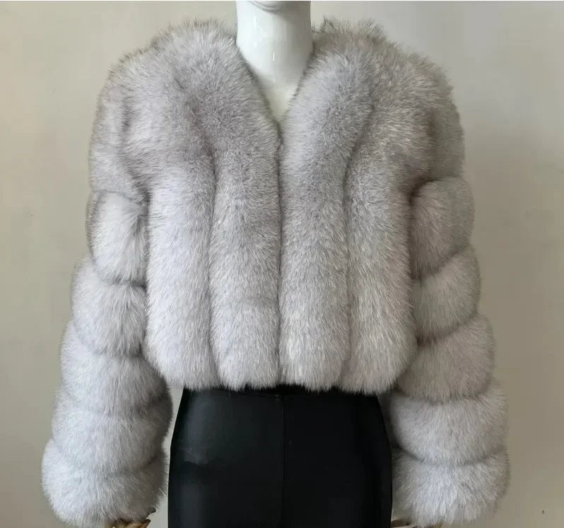 Faux Fox Fur Coat V-Neck Winter Woman Long Sleeve Warm Winter Coat Women Fashion Luxury New Fur Jacket Teddy Chic Outwear 2024