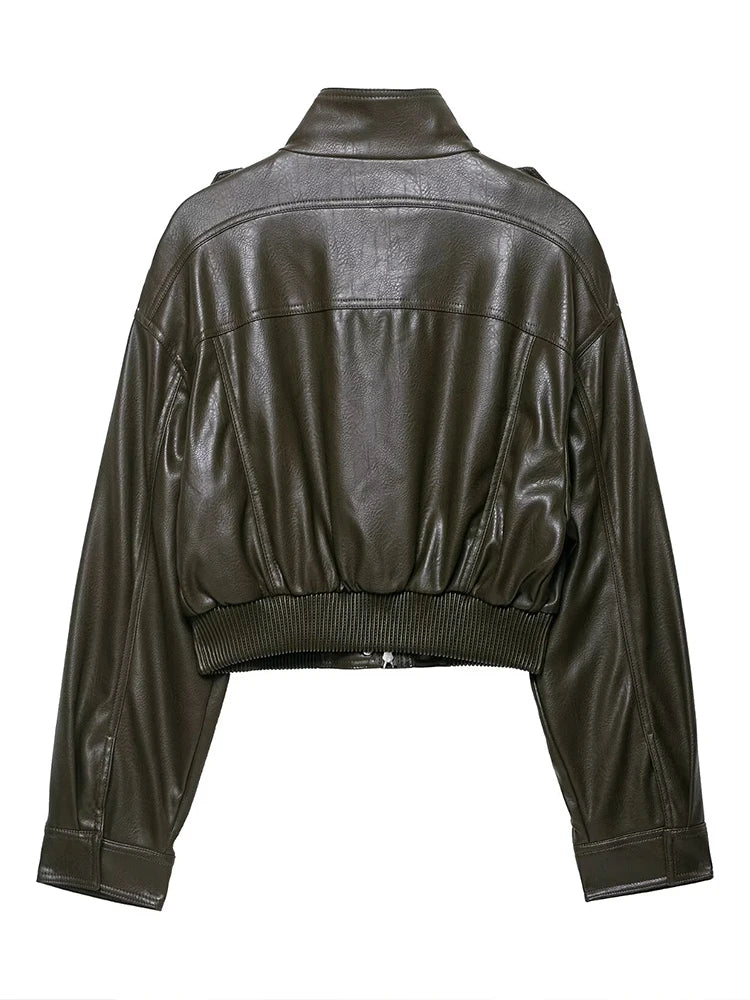 Chic Fashion Faux Leather Jackets for Women Loose Zipper Long Sleeve Female Short Coats 2026 Autumn Lady Casual New Outerwear ﻿
