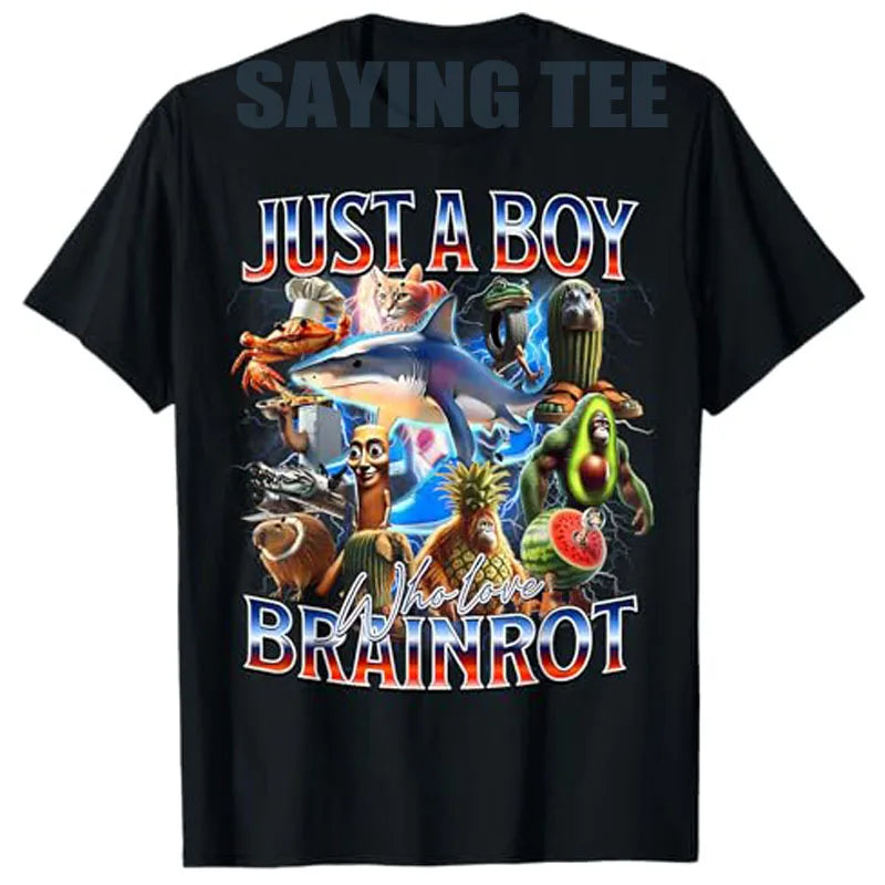 Just A Boy Who Love Brainrot Meme Italian Bootleg Boys Girls Kids T-Shirt Cute AI Italian Animals Y2k Design Graphic Outfit Tees