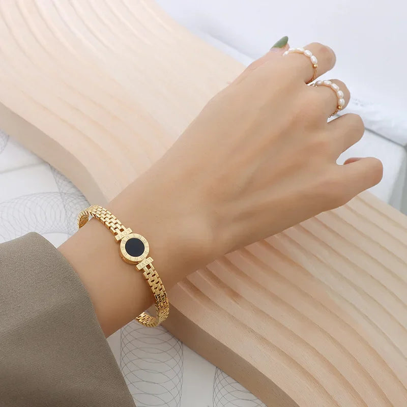 Woman Bijoux Gold Plated Surgical Steel Back To Rome Love Letter Bracelet Roman Numeral Bangle bangles  쥬얼리 팔찌