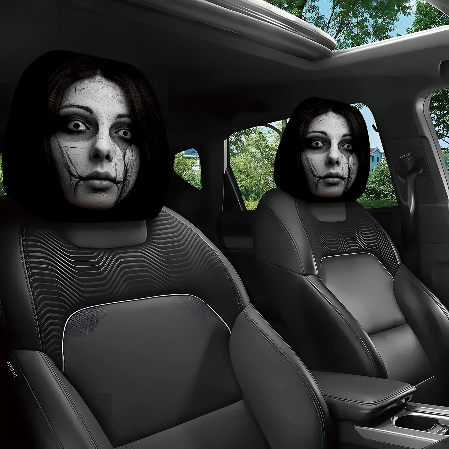 Set of 2 Car Headrest Covers: Perfect for Daily Commutes   Features Quirky Ghosts,