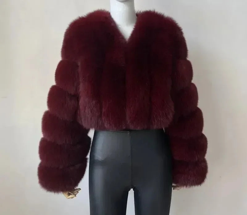 Faux Fox Fur Coat V-Neck Winter Woman Long Sleeve Warm Winter Coat Women Fashion Luxury New Fur Jacket Teddy Chic Outwear 2024