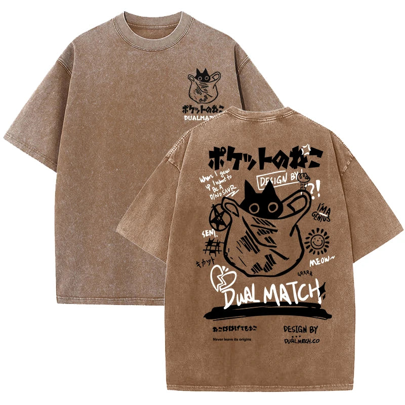 Women Cartoon T-Shirts Vintage Summer Harajuku Kawaii Cat Printed Short Sleeve Tees Couple Streetwear Loose Clothes Cotton Tops
