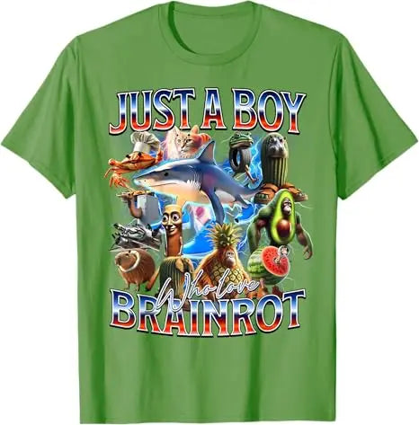 Just A Boy Who Love Brainrot Meme Italian Bootleg Boys Girls Kids T-Shirt Cute AI Italian Animals Y2k Design Graphic Outfit Tees