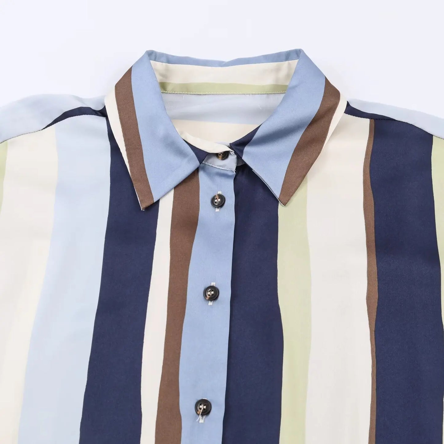 Women Striped Shirts Spring Summer Female Turn-Down Collar Blocking Design Long Sleeved Casual Shirt Tops Ladies' Shirt