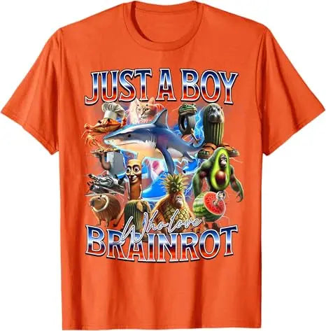 Just A Boy Who Love Brainrot Meme Italian Bootleg Boys Girls Kids T-Shirt Cute AI Italian Animals Y2k Design Graphic Outfit Tees