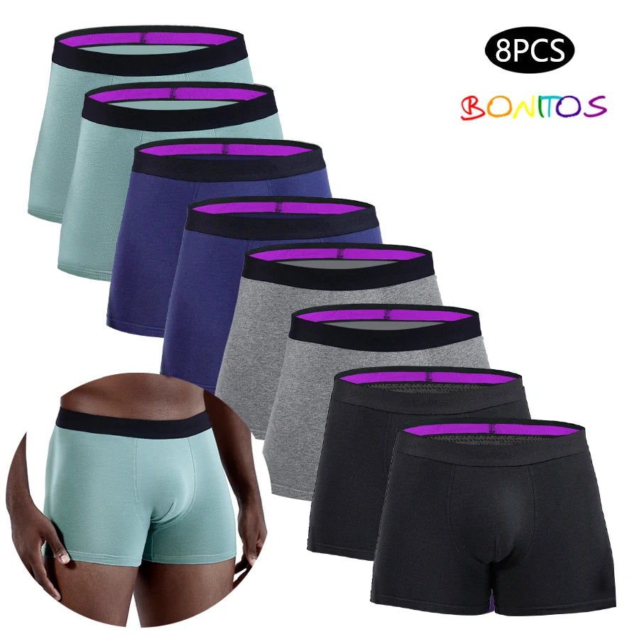 8pcs Men's Panties Sexy Homme Underpants Solid Underwear for Man Cotton Mens Boxer Shorts Male Trunks Boxershorts Set Calecon