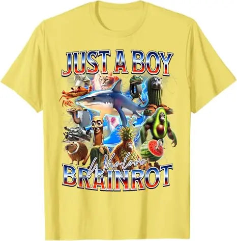 Just A Boy Who Love Brainrot Meme Italian Bootleg Boys Girls Kids T-Shirt Cute AI Italian Animals Y2k Design Graphic Outfit Tees