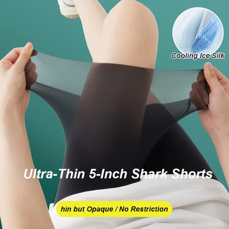 Plus Size Biker Shorts for Women Summer Thin Ice Silk Invisible Yoga Shorts Tummy Control Slimming Shorts Capri Pants 5/9 Length
