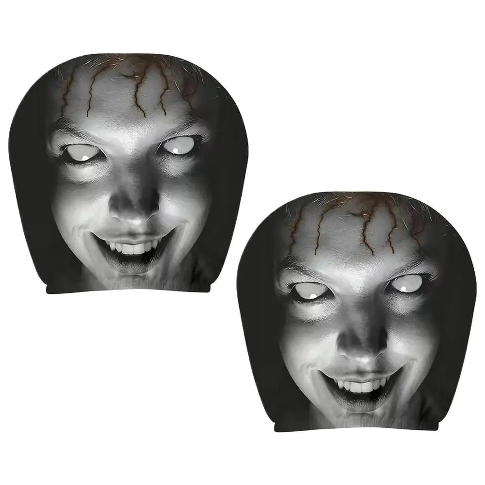 2pcs Headrest Covers For Cars Automotive Seat Guard Cute Scary Face Pattern Cartoon Car Headrest Covers For Decoration